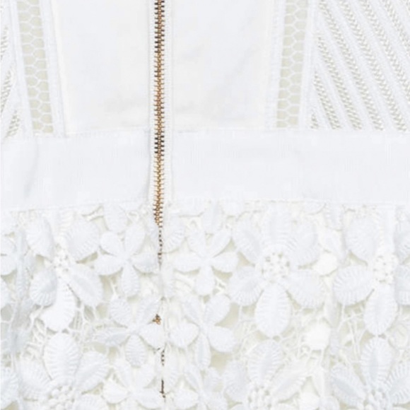 Self Portrait White Guipure Lace Tiered Off Shoulder Mini Dress - Picture 6 of 7